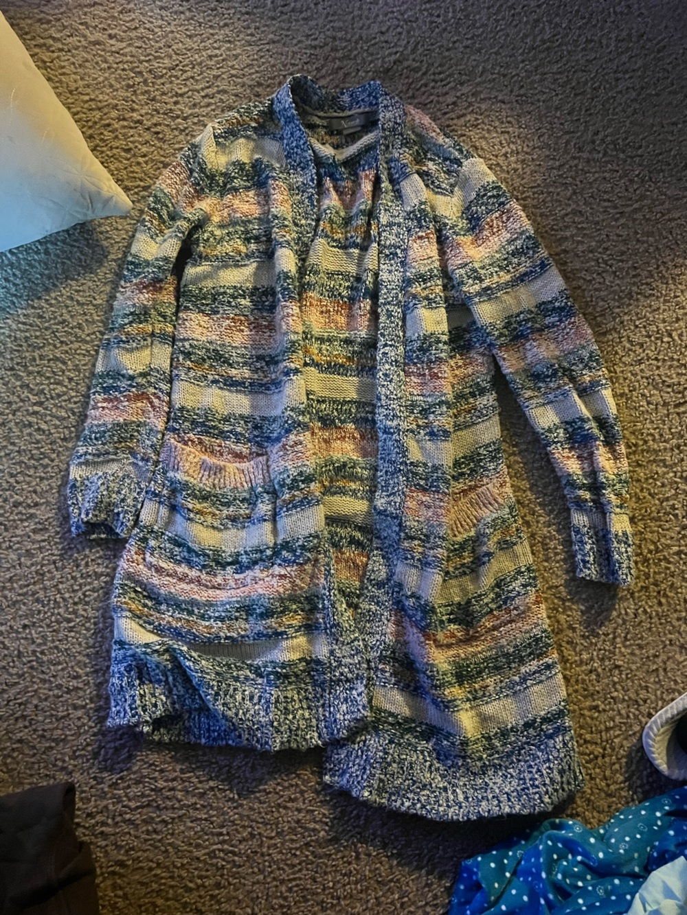 Natural Reflections Cozy Striped Open Cardigan - Cream, Blue & Pink